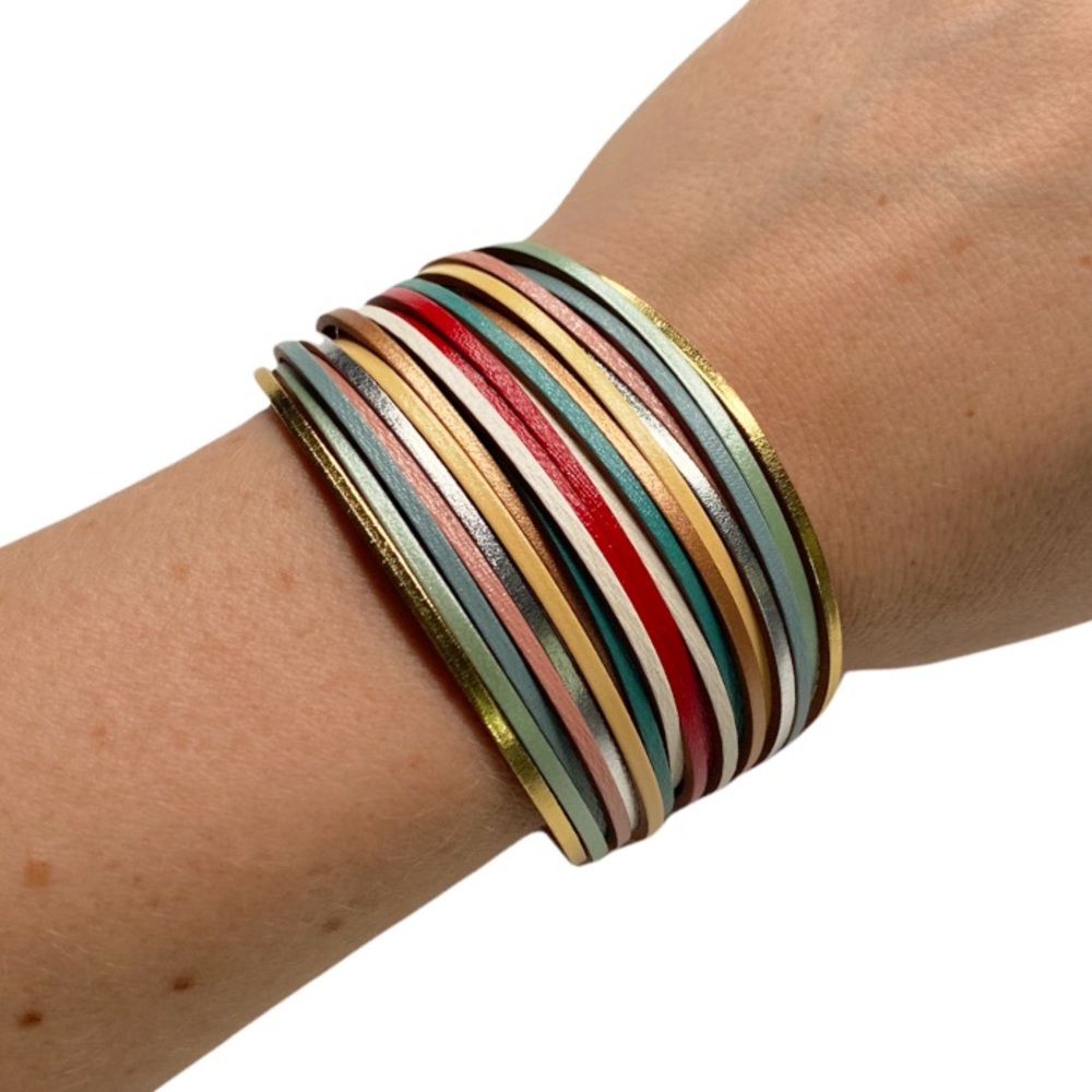 Rainbow Western Women’s Strappy Multicolor Genuine Leather Wrap Cuff Bracelet